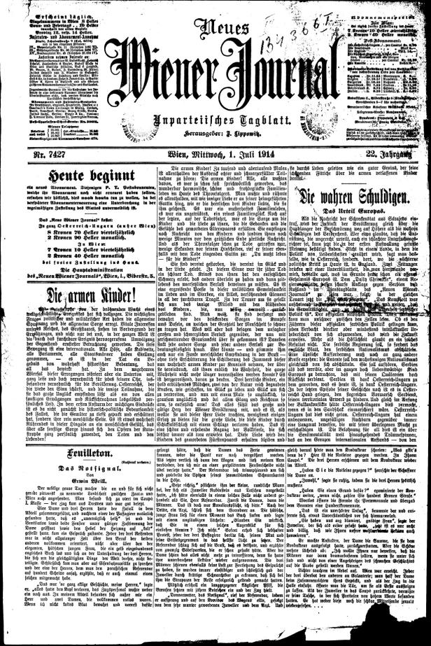 Die Zeitungen des 1. Juli 1914