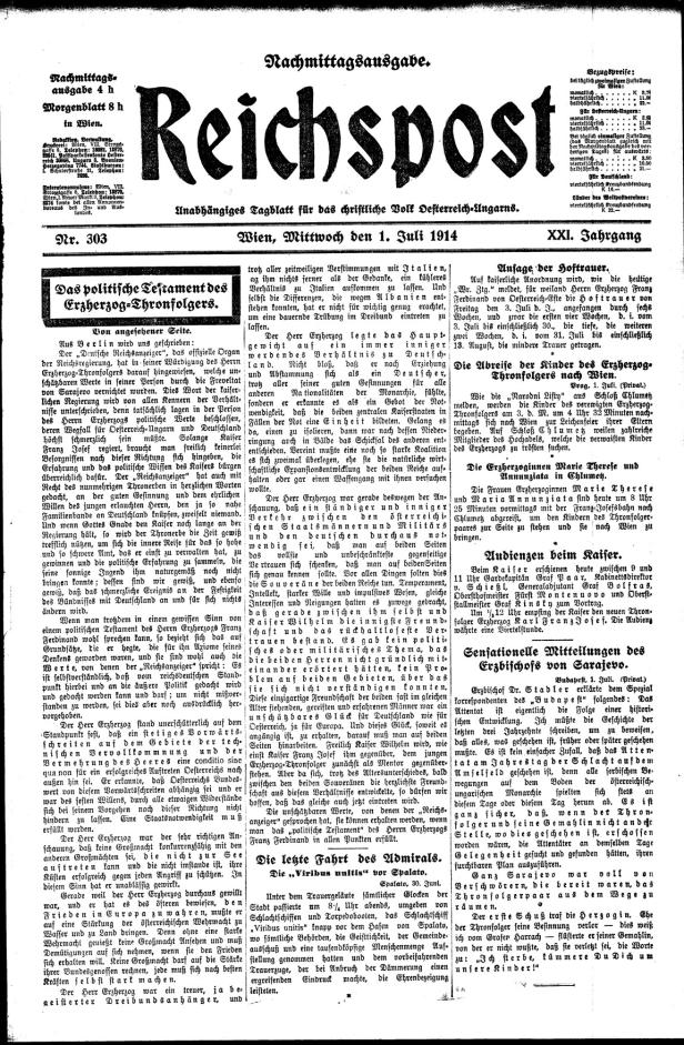 Die Zeitungen des 1. Juli 1914