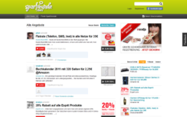 Die Startseite der Webseite Sparfreunde.com mit verschiedenen Angeboten.