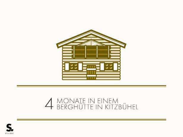 Eine stilisierte Illustration einer Berghütte in Kitzbühel.