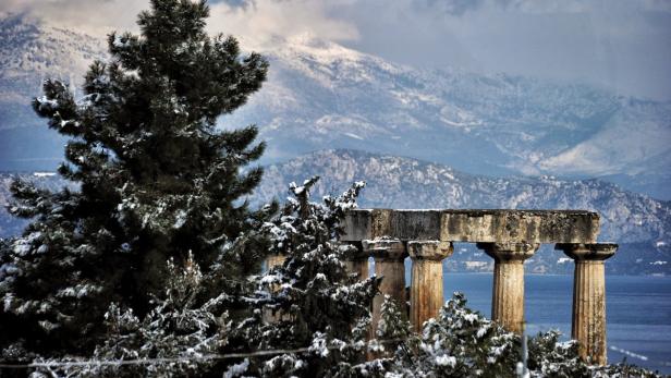 Schnee auf der Akropolis, minus 15 Grad auf Kreta