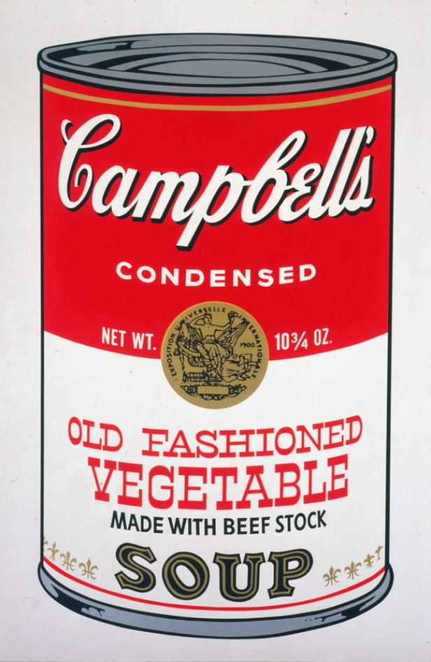 Eine Dose „Campbell's Old Fashioned Vegetable Soup“ mit Rindfleischbrühe.