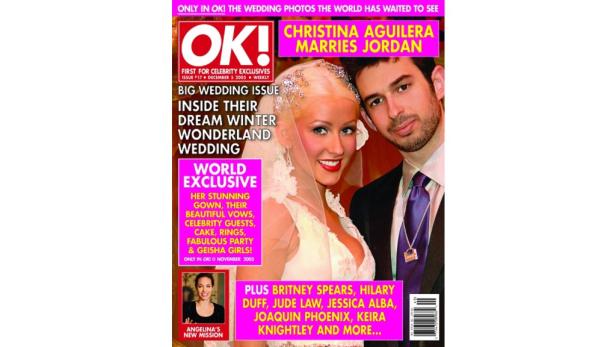 Das Cover der Zeitschrift OK! zeigt Christina Aguilera und Jordan Bratman bei ihrer Hochzeit.