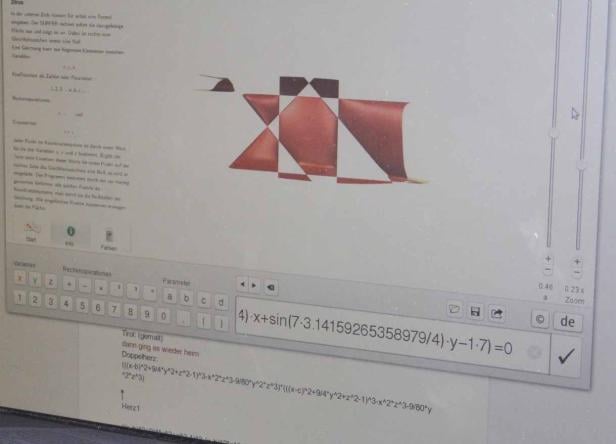 Ein Bildschirm mit einer mathematischen Visualisierung und einer Gleichungseingabe.