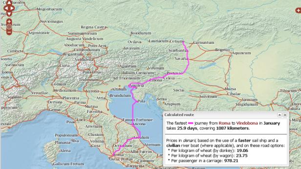 Online-Routenplaner für das antike Rom