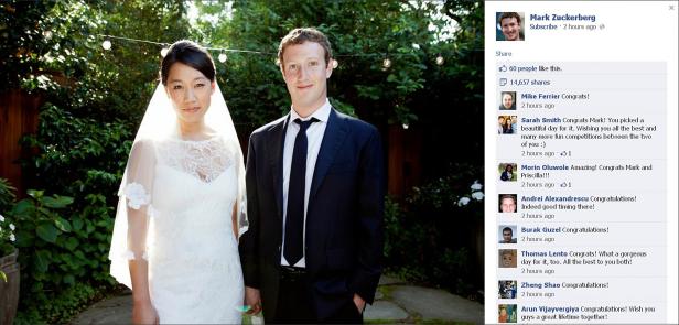 Mark Zuckerberg und Priscilla Chan an ihrem Hochzeitstag.