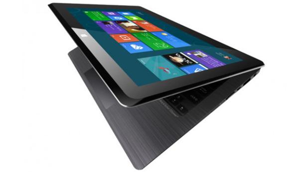 Ein Tablet-Laptop mit Windows-Oberfläche wird gezeigt.