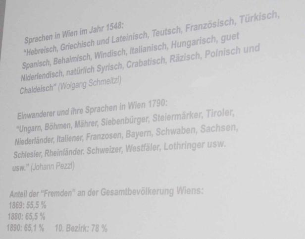 Eine Auflistung von Sprachen und Nationalitäten in Wien im 16. bis 19. Jahrhundert.