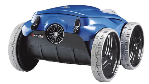 Ein blauer Vortex 4WD Poolreinigungsroboter auf einem weißen Hintergrund.