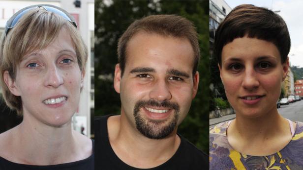 Ein Triptychon mit den Porträts von drei verschiedenen Personen.