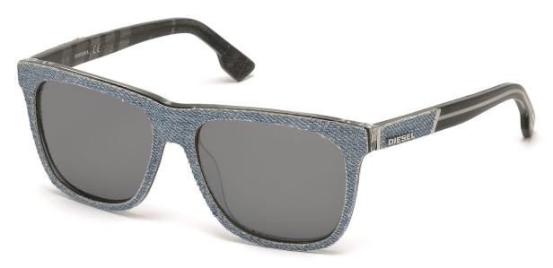 Eine Diesel-Sonnenbrille mit einem Rahmen im Jeansstoff-Design.