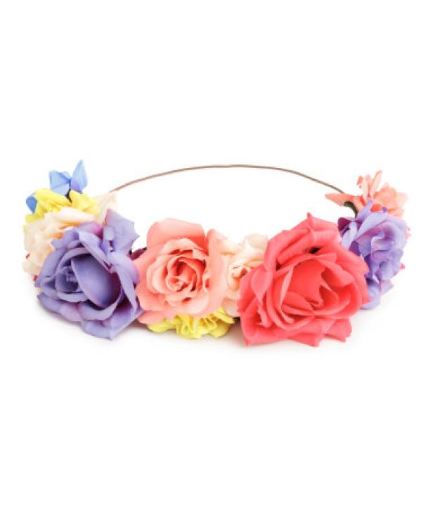 Ein Haarreif mit bunten Rosenblüten auf einem weißen Hintergrund.