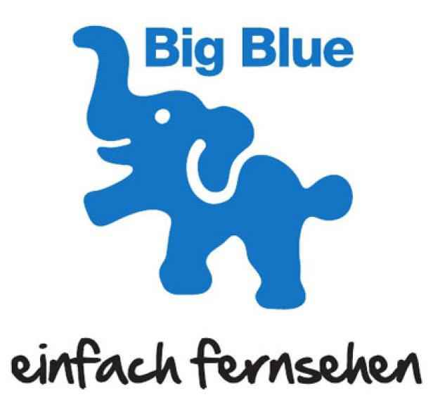 Das Logo von Big Blue zeigt einen blauen Elefanten und den Slogan „einfach fernsehen“.