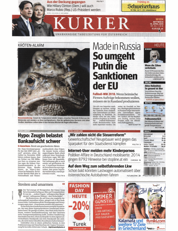 Titelseiten vom 15.04.2015
