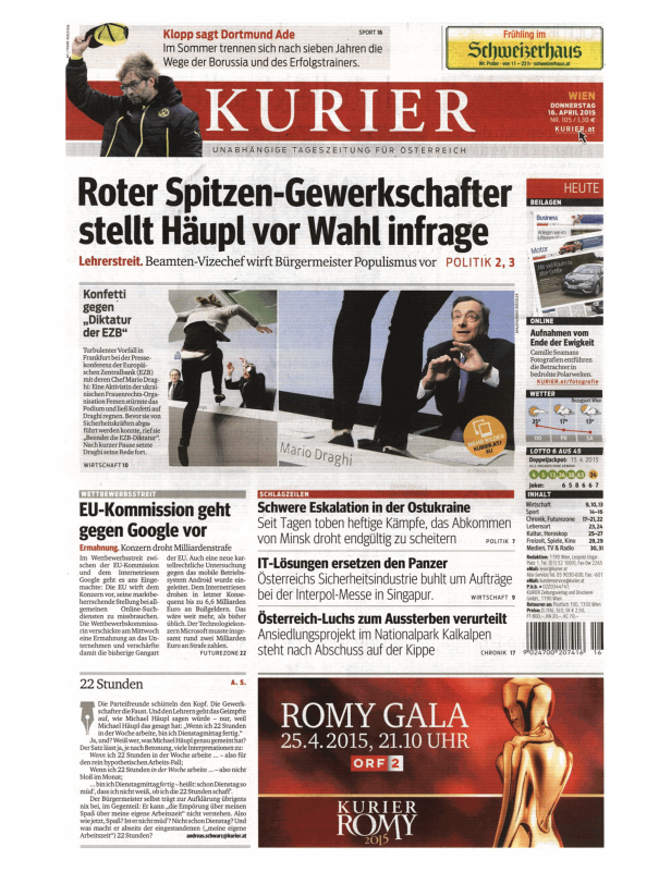 Titelseiten vom 16.04.2015