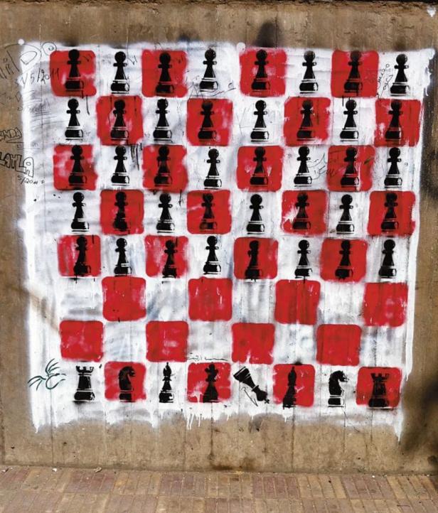 Graffiti von El Teneen: Bauern auf der einen Seite, der König gestürzt - doch er wurde ersetzt