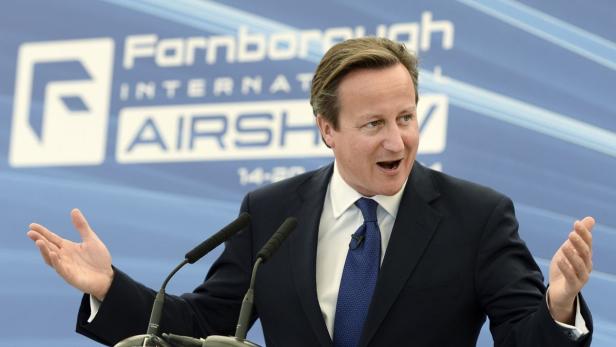 David Cameron spricht auf der Farnborough International Airshow.
