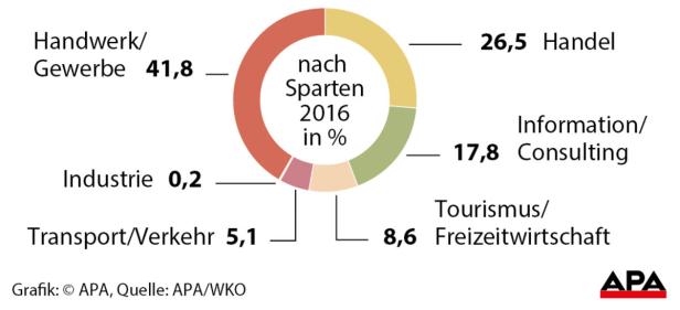 Ein Kreisdiagramm zeigt die Verteilung nach Sparten im Jahr 2016 in Prozent.