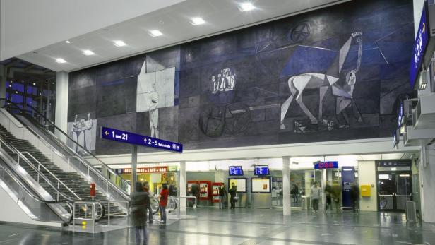 Klagenfurt Hauptbahnhof, Fresken von Giselbert Hok… Giselbert Hoke 88-jährig in Kärnten gestorben