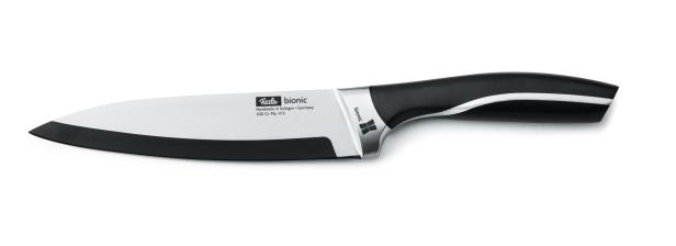 Ein Kochmesser der Marke Fissler, Modell Bionic, liegt auf einem weißen Untergrund.
