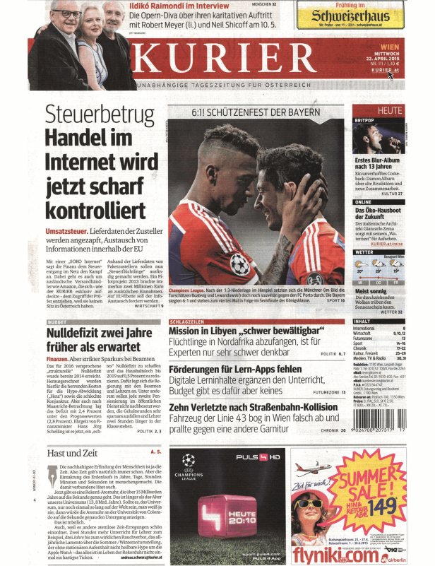 Titelseiten vom 22.04.2015