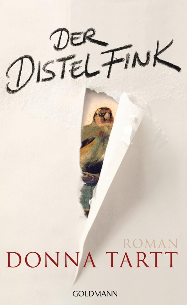 Das Buchcover von „Der Distelfink“ von Donna Tartt zeigt ein Gemälde durch einen Riss.