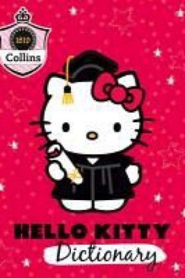 Das beanstandete und bereits eingestampfte Buch Das Cover des „Hello Kitty Dictionary“ zeigt Hello Kitty im Talar mit einer Urkunde.