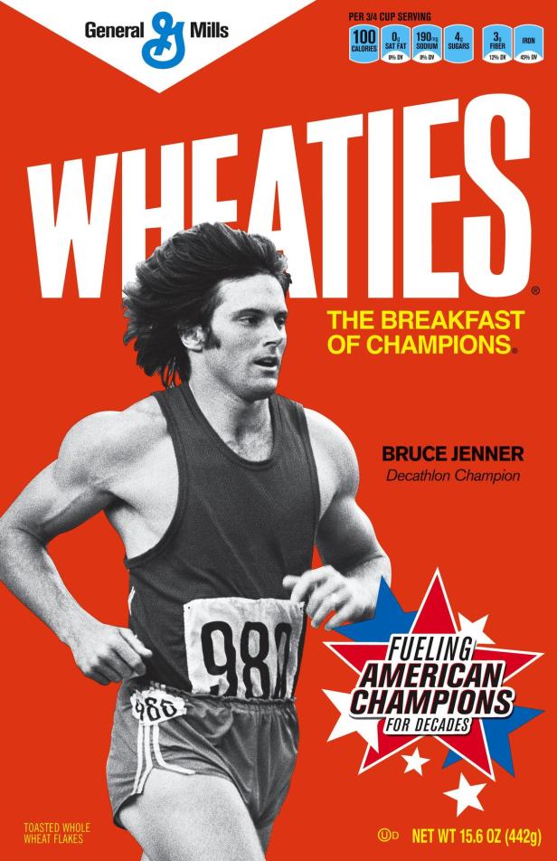 Wheaties Retro Boxes Bruce Jenner, Zehnkampf-Champion, auf einer Wheaties-Packung.