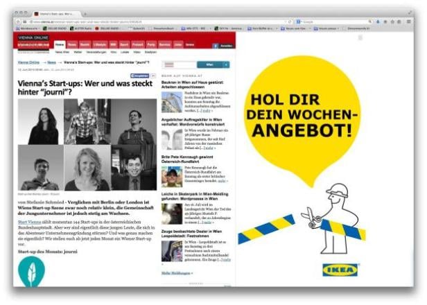 Ein Screenshot der Webseite Vienna Online mit Artikeln und einer IKEA-Werbung.