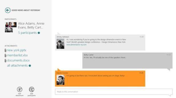 Ein Screenshot einer Chat-Anwendung mit Nachrichten von Jimmy Johnson, Betty Carter und Martin Forster.