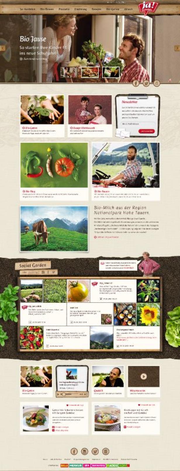 Webseite der Marke „ja!“ mit Fokus auf Bio-Produkte und gesunde Ernährung.