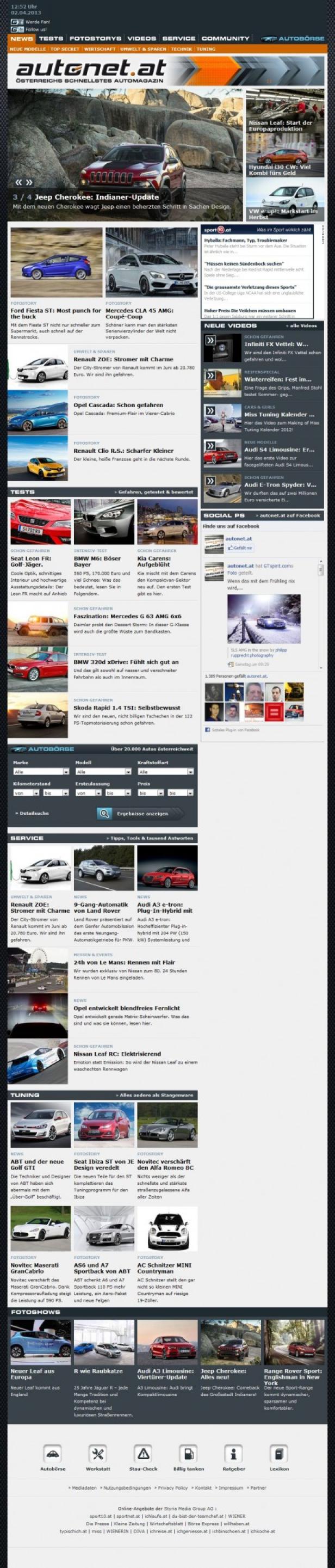 Screenshot der Webseite autonet.at mit Artikeln über Autos.