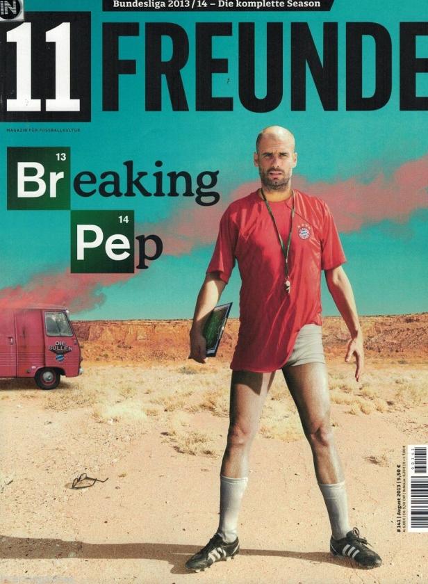 Das Cover der Zeitschrift „11 Freunde“ zeigt Pep Guardiola im Stil von „Breaking Bad“ in der Wüste.
