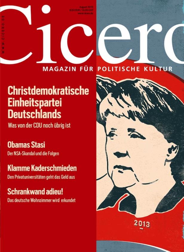 Das Cover des Cicero-Magazins von August 2013 zeigt eine stilisierte Darstellung von Angela Merkel.