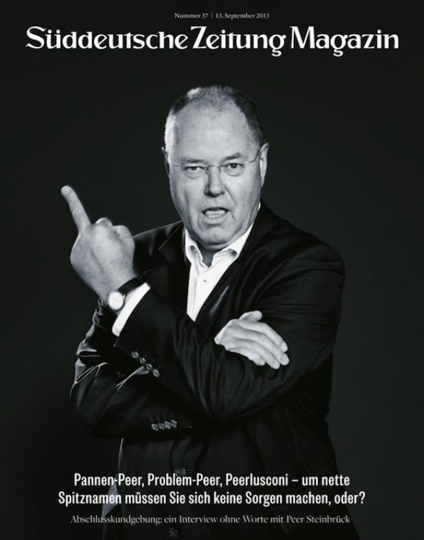 Titelseite des Süddeutsche Zeitung Magazins mit Peer Steinbrück, der den Mittelfinger zeigt.