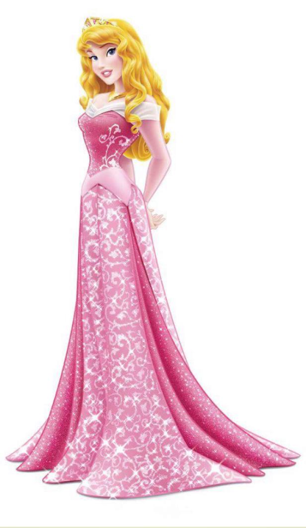 Eine stilisierte Darstellung von Prinzessin Aurora in einem pinkfarbenen Kleid.