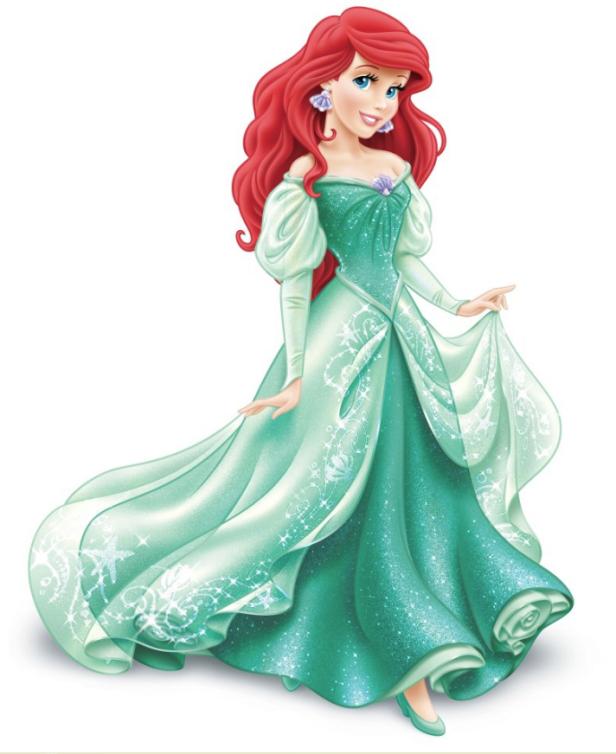 Ariel, die Meerjungfrau, trägt ein grünes Ballkleid.
