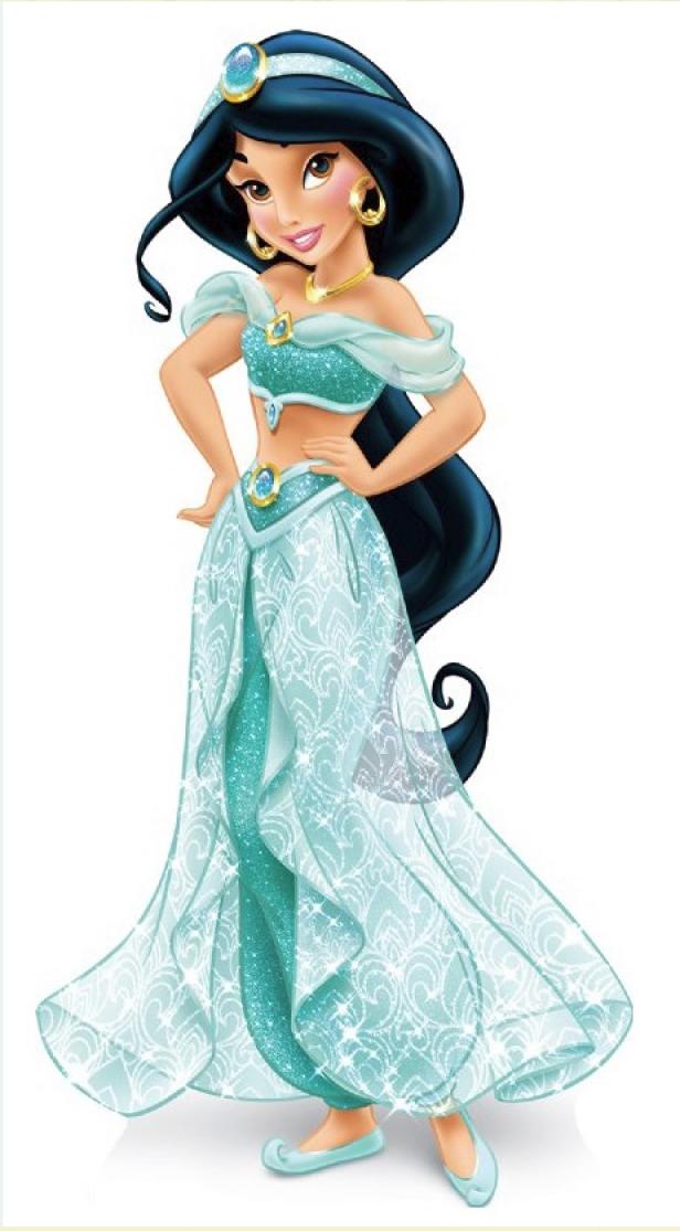 Eine stilisierte Darstellung von Prinzessin Jasmin in ihrem türkisfarbenen Outfit.
