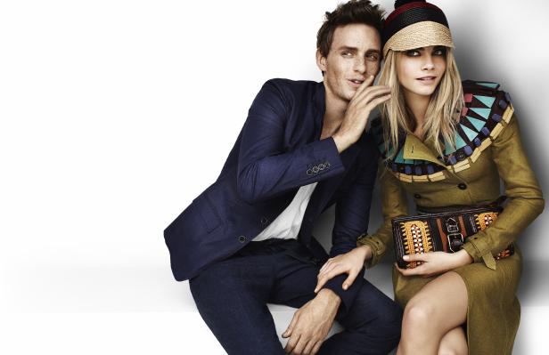 Eddie Redmayne und Cara Delevingne posieren für eine Modekampagne.