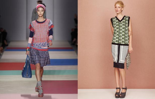 Zwei Models präsentieren farbenfrohe Mode mit Mustern und verschiedenen Texturen.