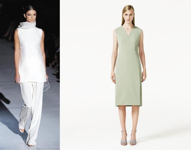 Zwei Models präsentieren elegante, ärmellose Kleider in Weiß und Lindgrün.