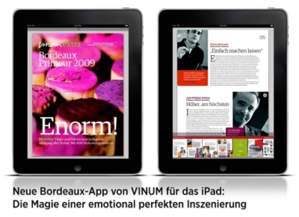 Zwei iPads zeigen die neue Bordeaux-App von VINUM.