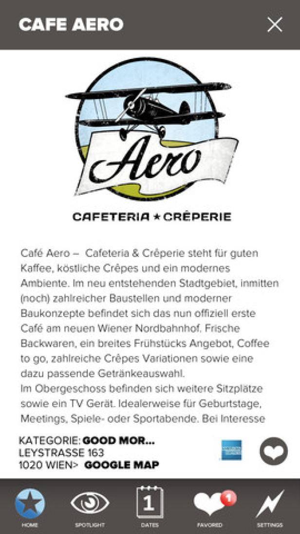 Das Logo des „Café Aero“ zeigt ein stilisiertes Flugzeug über dem Schriftzug.