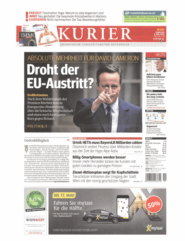Titelseiten vom 09.05.2015