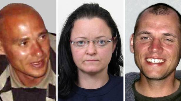 Drei Porträts von zwei Männern und einer Frau nebeneinander.