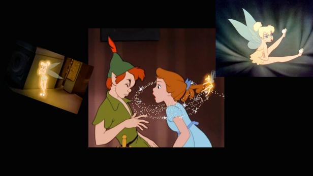 Peter Pan, Wendy und Tinkerbell in einer Szene aus dem Zeichentrickfilm „Peter Pan“.