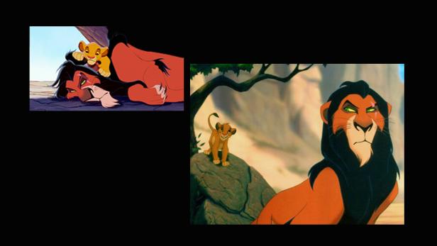 Szenen mit Scar und Simba aus dem Film „Der König der Löwen“.