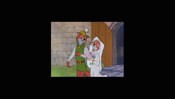 Robin Hood und Marian als Füchse heiraten in dem Zeichentrickfilm von Disney.