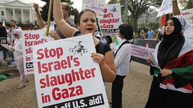 Demonstranten protestieren gegen Israels Vorgehen in Gaza vor dem Weißen Haus.