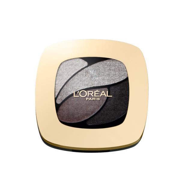 Eine L'Oréal-Lidschattenpalette mit verschiedenen Grau- und Schwarztönen.